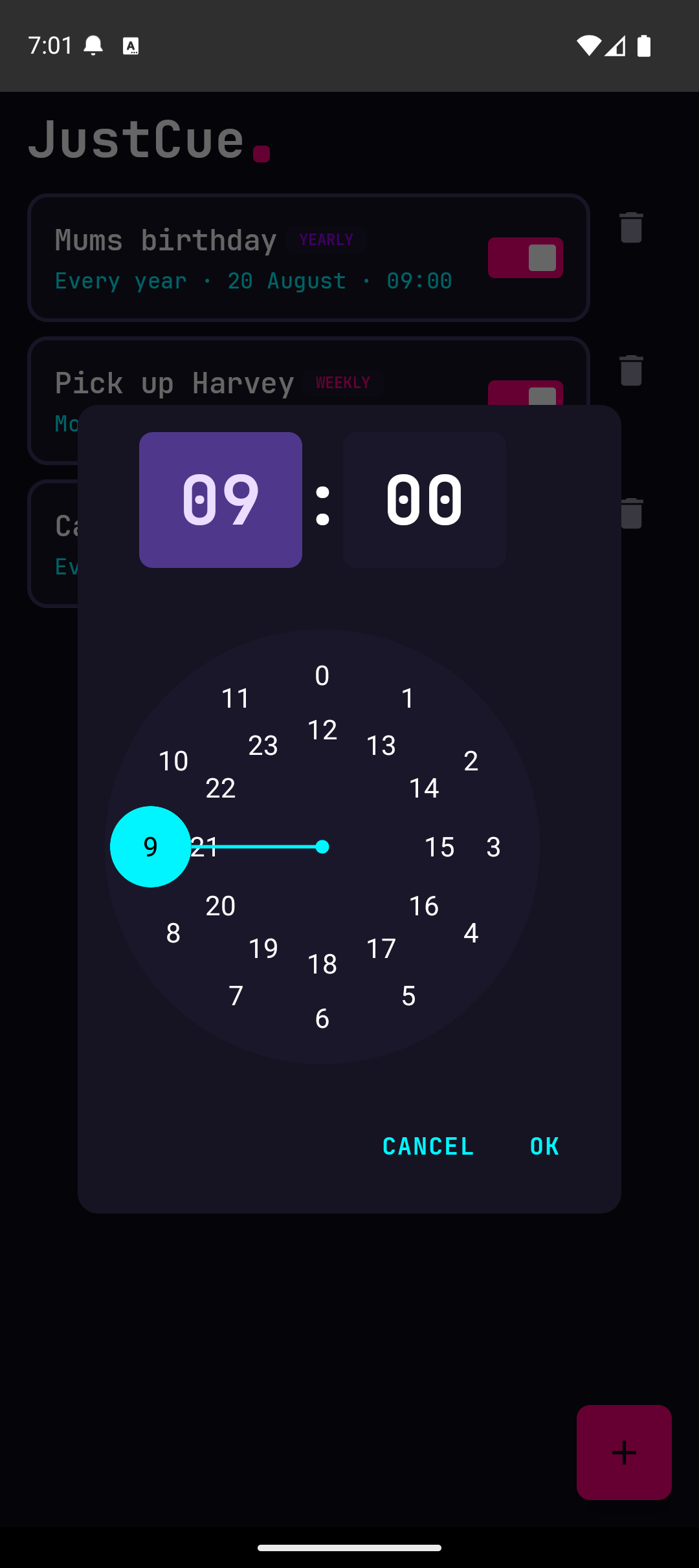 Time picker mid-interaction